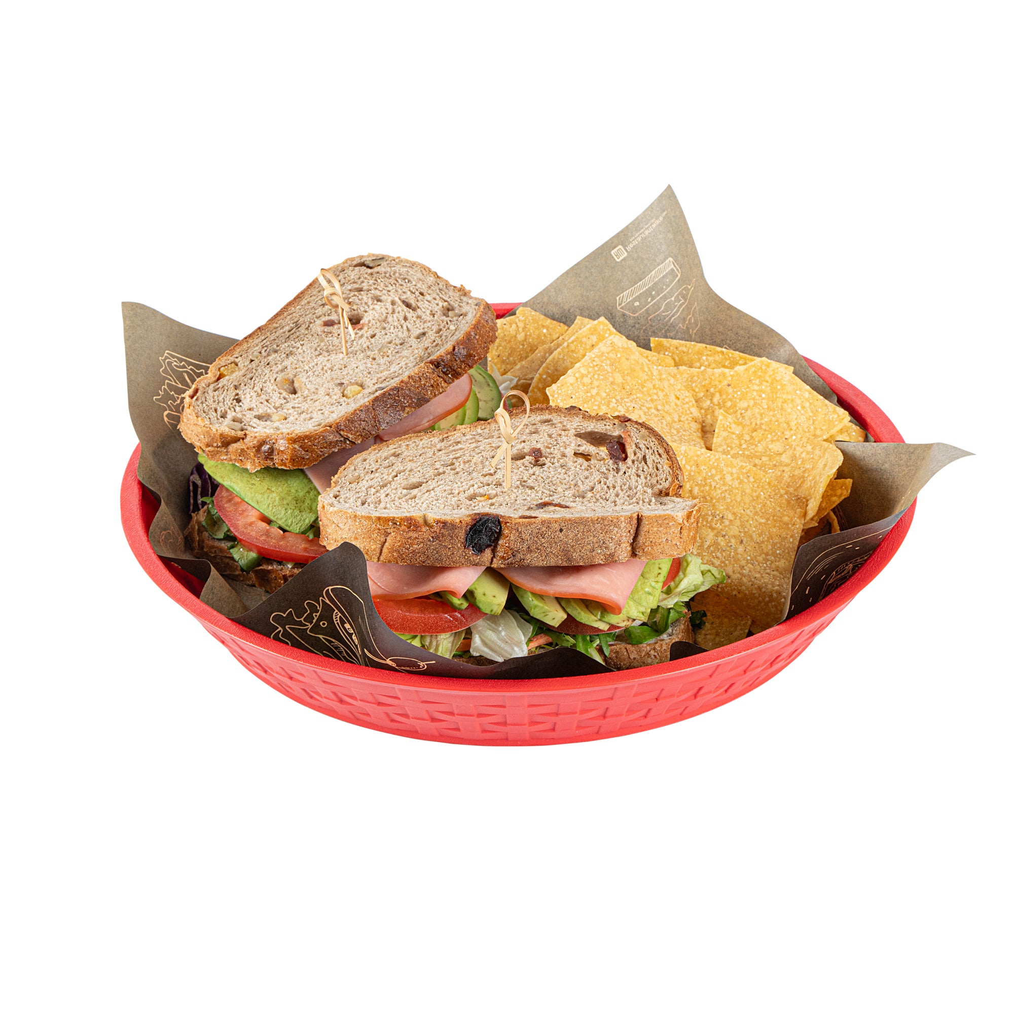 Chef 101 Round Red Plastic Diner Platter - 12" x 12" x 1 3/4" - 100 count box