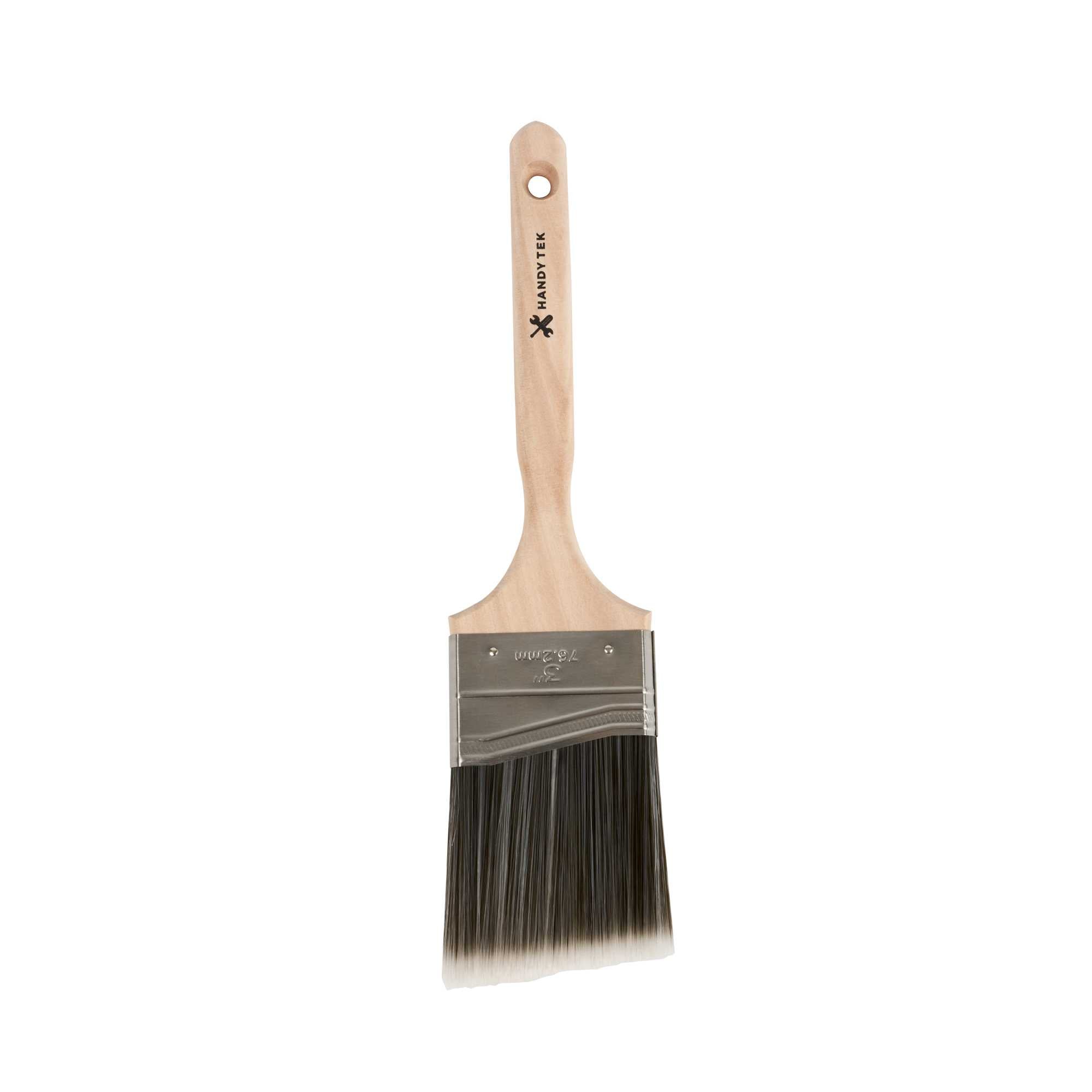 Handy Tek Synthetic Polyester Paint Brush - Angled, Long Handle - 3" - 6 count box