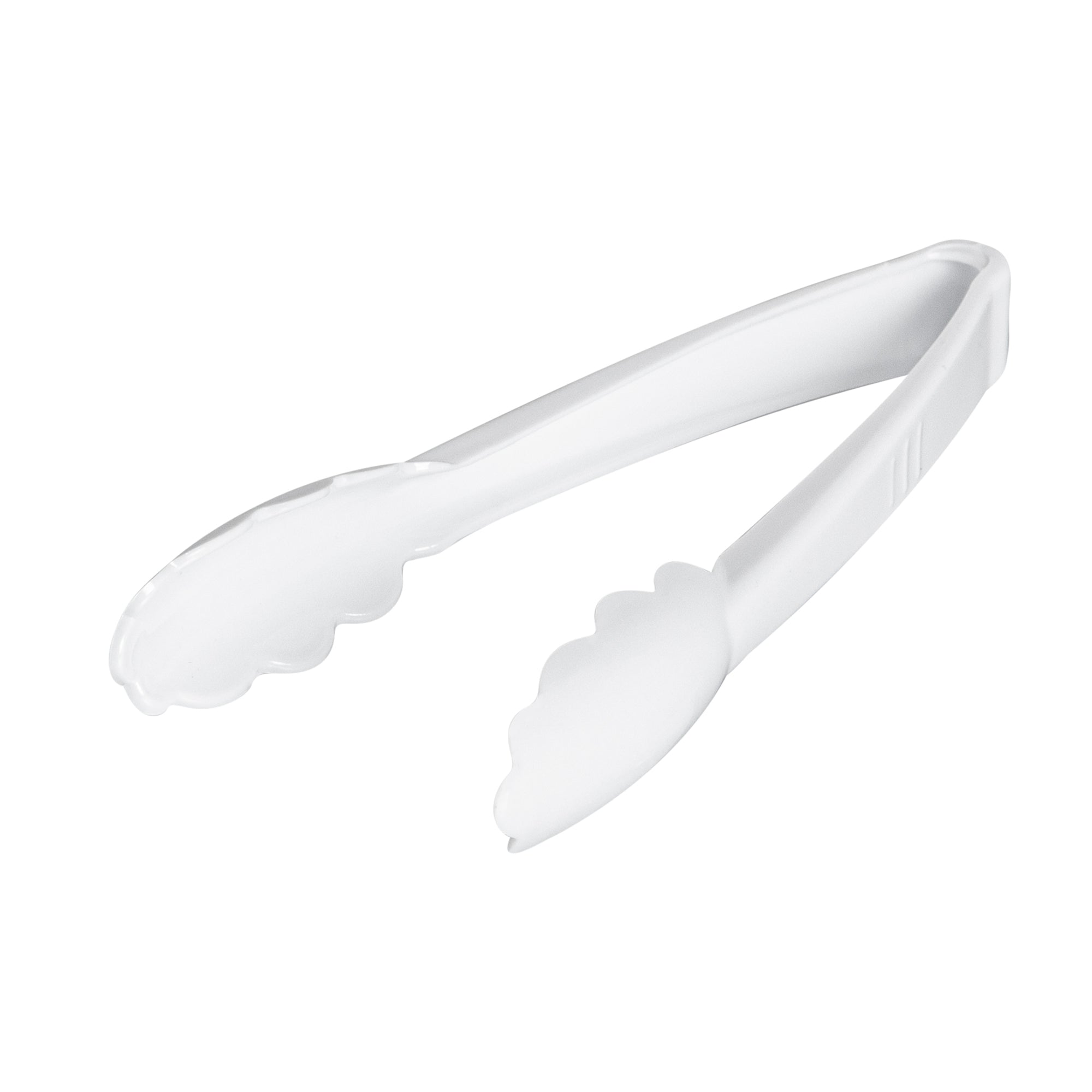 Cater Tek White Heavy-Duty Disposable Plastic Tongs - Scalloped - 7 1/2" - 100 count box
