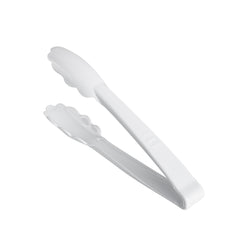 Cater Tek White Heavy-Duty Disposable Plastic Tongs - Scalloped - 7 1/2