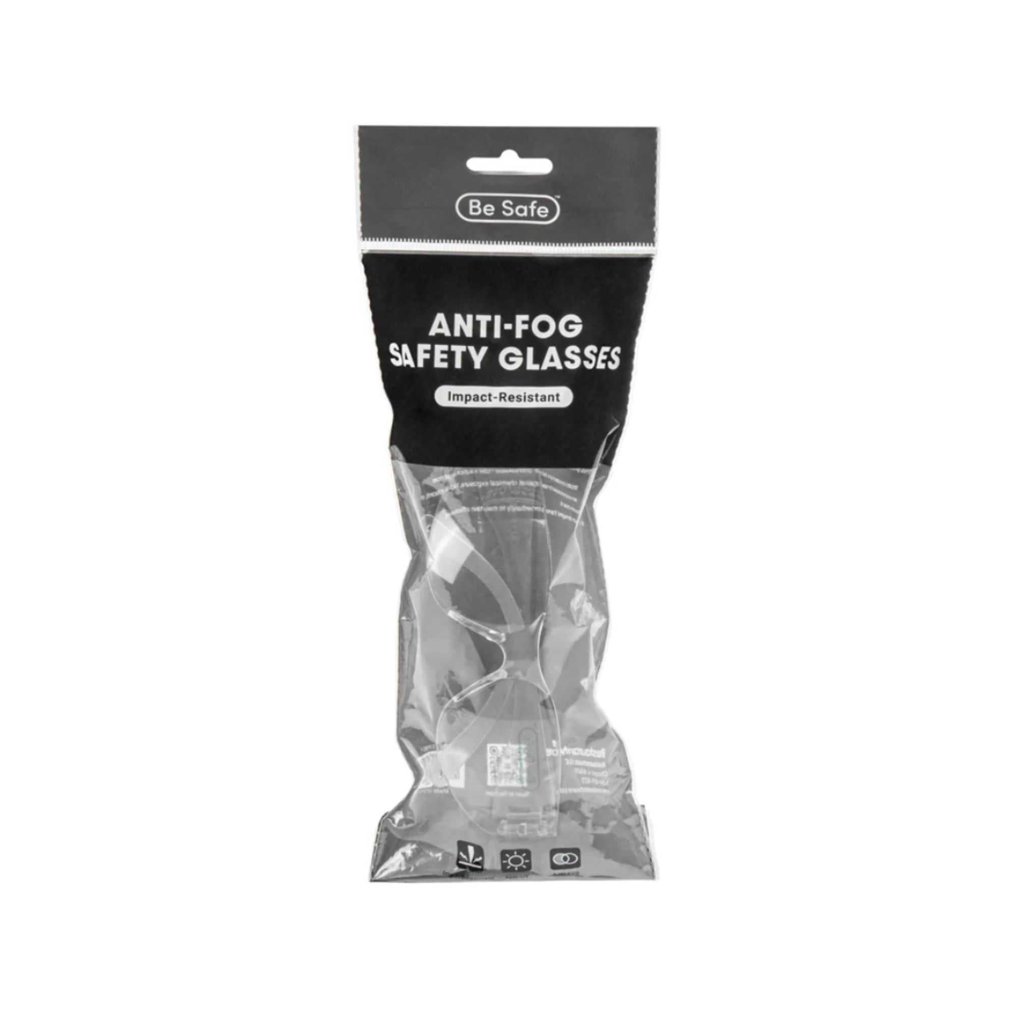 Be Safe Safety Glasses - Anti-Fog, Clear Frame with Clear Lens - 1 count box