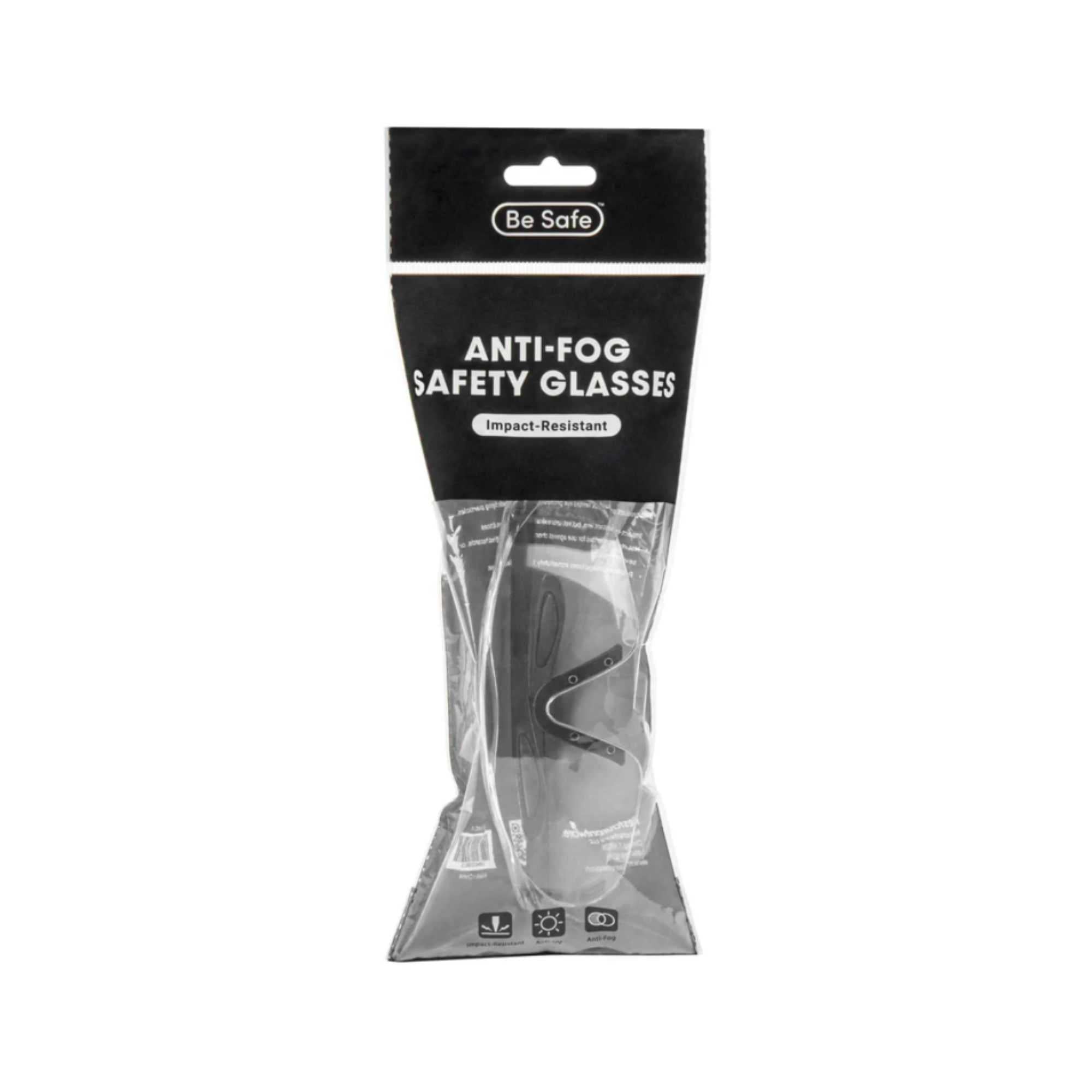 Be Safe Safety Glasses - Anti-Fog, Black with Clear Lens - 1 count box