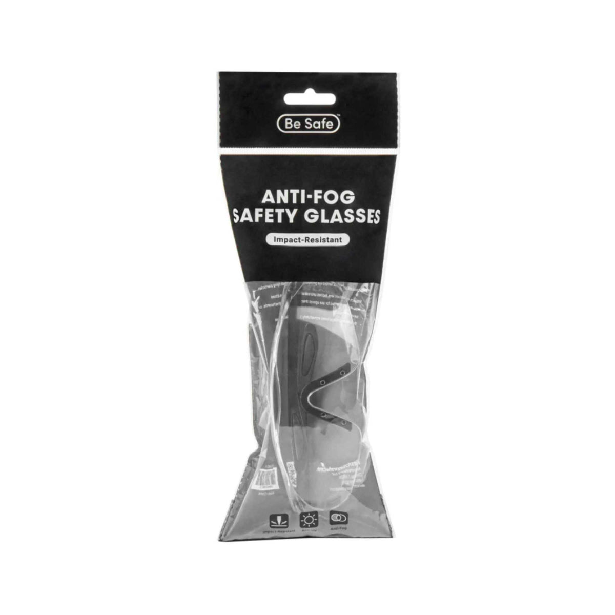 Be Safe Safety Glasses - Anti-Fog, Black with Clear Lens - 1 count box