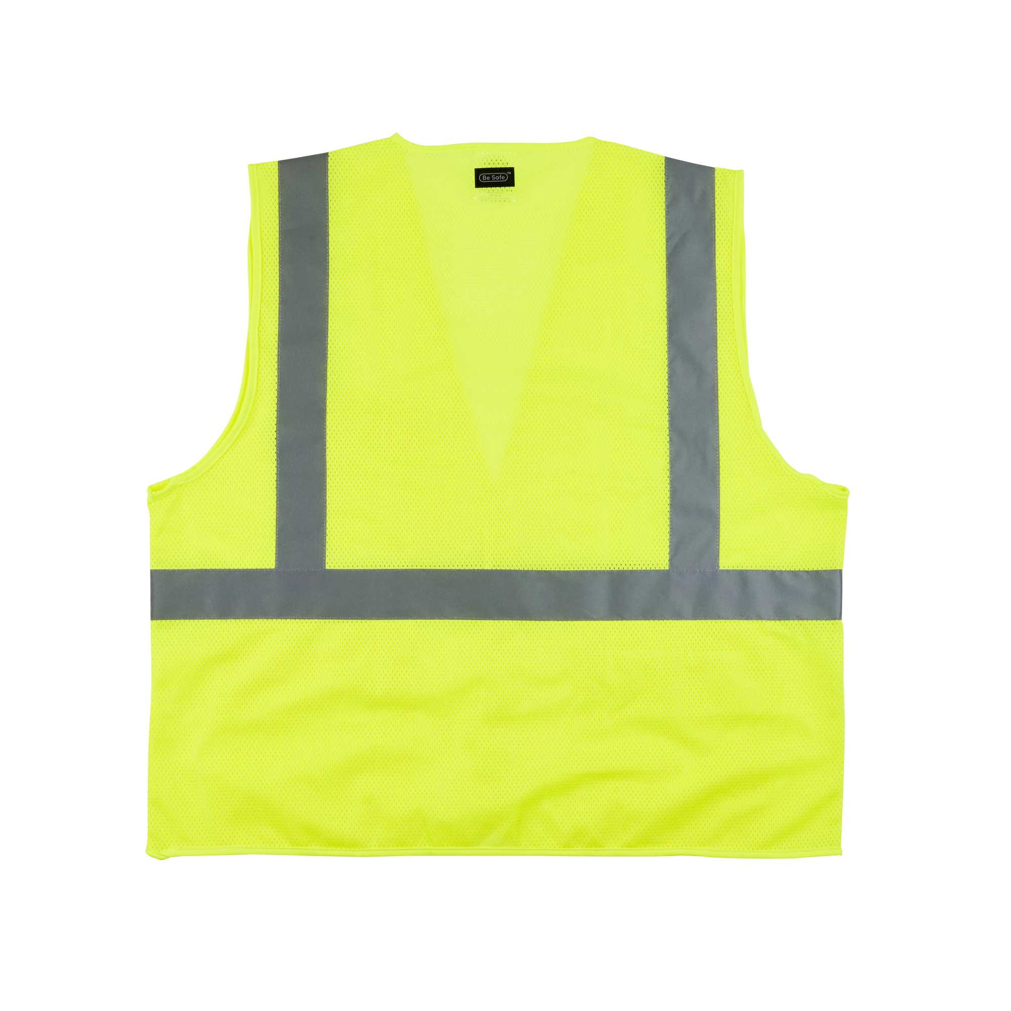 Be Safe Type R Class 2 Lime L/XL High Visibility Mesh Safety Vest - Hook/Loop Closure, Reflective Tape - 1 count box