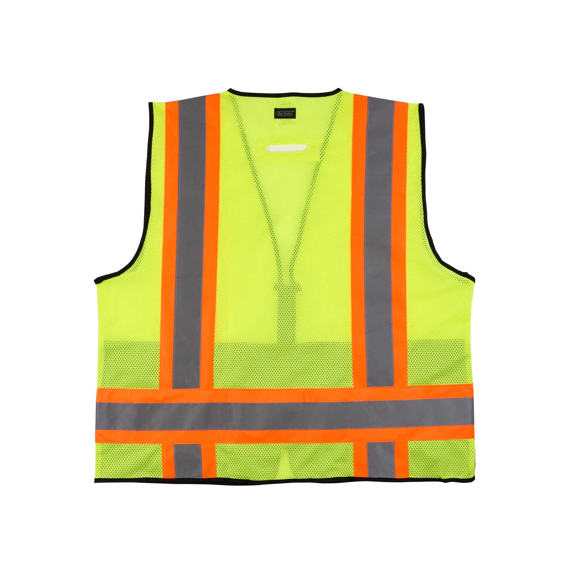 Be Safe Type R Class 2 Lime 2XL/3XL Deluxe High Visibility Safety Vest - Zipper Closure, Black Panel, Reflective Tape - 1 count box