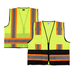 Be Safe Type R Class 2 Lime 2XL/3XL Deluxe High Visibility Safety Vest - Zipper Closure, Black Panel, Reflective Tape - 1 count box