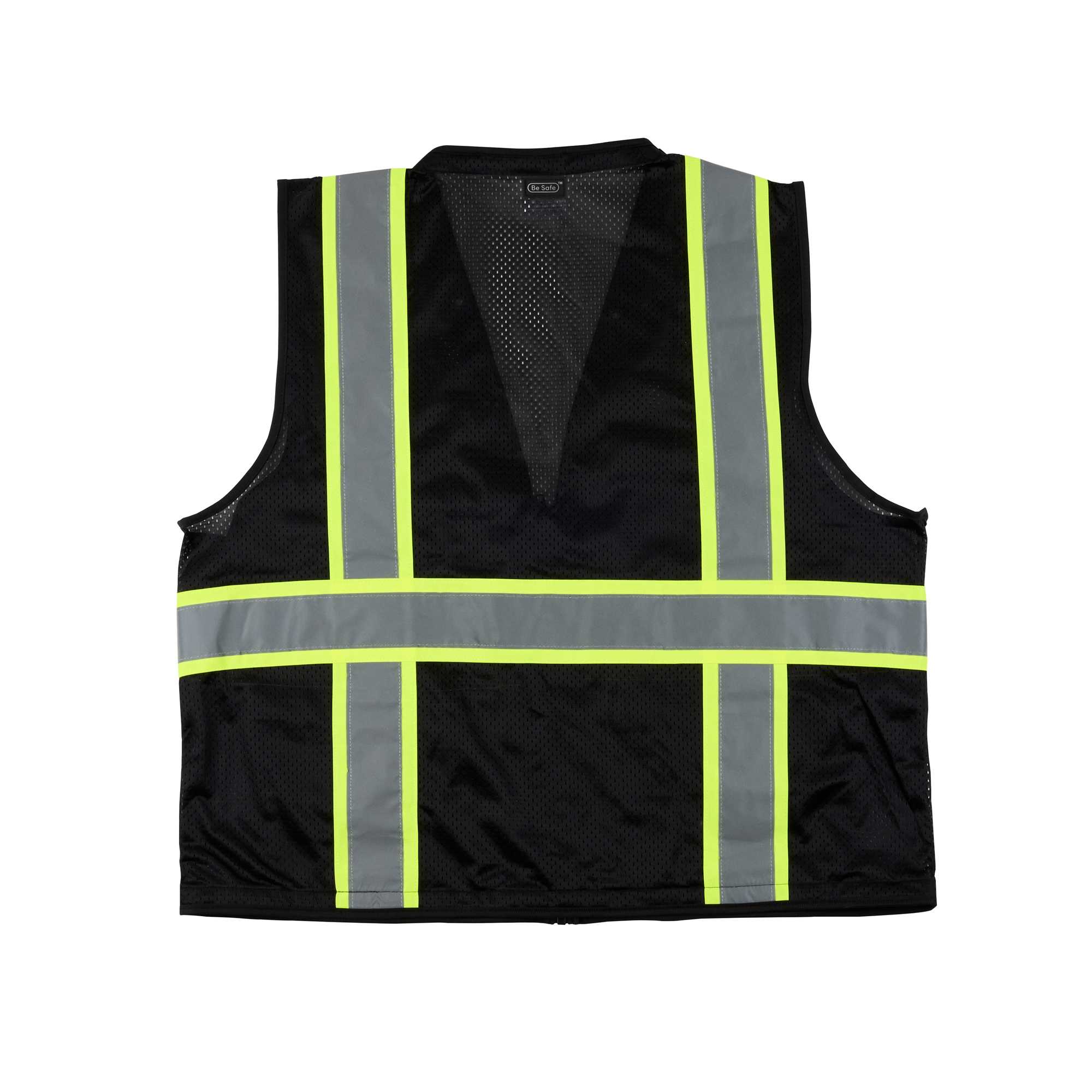 Be Safe Black S/M High Visibility Mesh Safety Vest - Zipper Closure, Reflective Tape - 1 count box