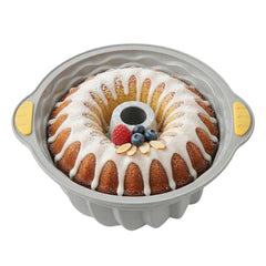 Pastry Tek Gray Silicone Kugelhopf / Fluted Bundt Cake Pan - Non-Stick, with Handles - 11 1/4