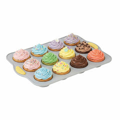 Pastry Tek Gray Silicone Muffin / Cupcake Pan - 12 Compartments, Non-Stick, with Handles - 13
