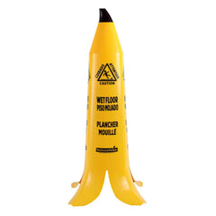 Clean Tek Professional Yellow Plastic Banana Wet Floor Cone - Multilingual, with Brown Stem - 35 1/2