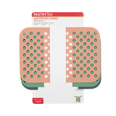 Pastry Tek Rectangle 3-Piece Assorted Reusable Silicone Air Fryer Liner Set -Non-Stick,Dual Basket,3 to 5qt - 7 3/4