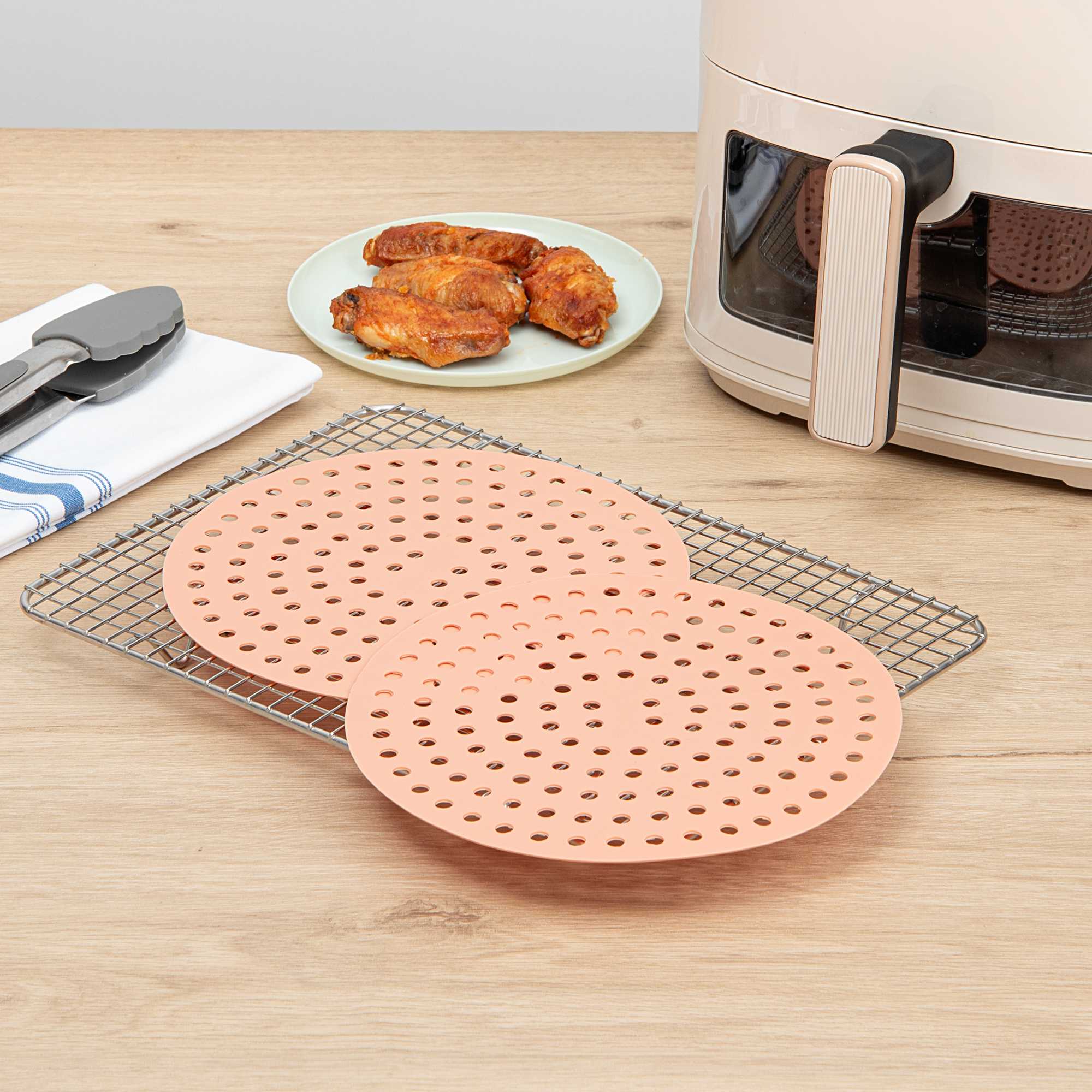 Pastry Tek Round Orange Reusable Silicone Air Fryer Liner - Non-Stick, For 5 to 7 qt - 7 3/4" - 2 count box