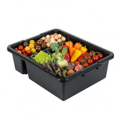 RW Clean Black Polypropylene Bus Tub / Bus Box - Divided, Deep, Easy Grip - 21 1/4