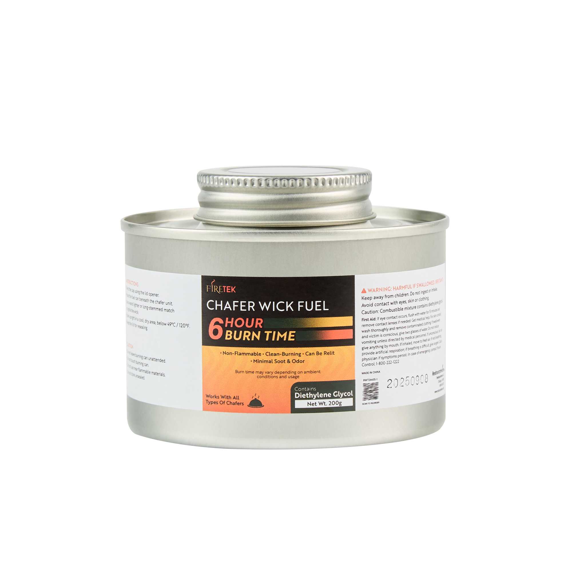 Fire Tek 6 Hour Wick Chafing Fuel - 6 Pack, with Safety Twist Cap and Lid Opener - 1 count box