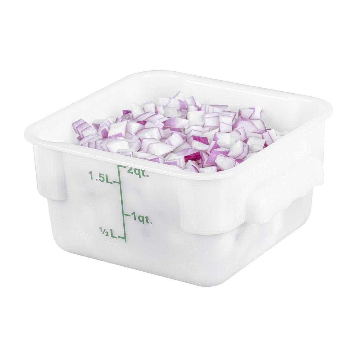 Met Lux 2 qt Square White Polyethylene Food Storage Container - with Green Volume Markers - 7" x 7" x 4" - 1 count box