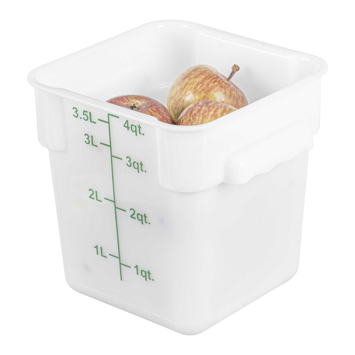 Met Lux 4 qt Square White Polyethylene Food Storage Container - with Green Volume Markers - 7" x 7" x 7 1/4" - 1 count box