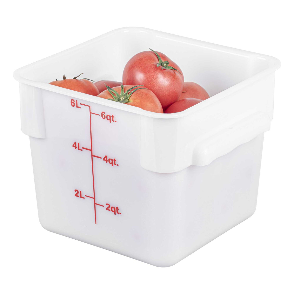 Met Lux 6 qt Square White Polyethylene Food Storage Container - with Red Volume Markers - 8 3/4" x 8 3/4" x 7 1/4" - 1 count box