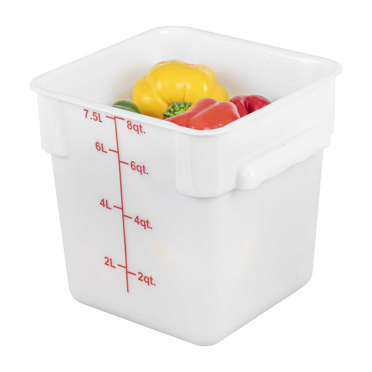 Met Lux 8 qt Square White Polyethylene Food Storage Container - with Red Volume Markers - 8 3/4" x 8 3/4" x 9" - 1 count box