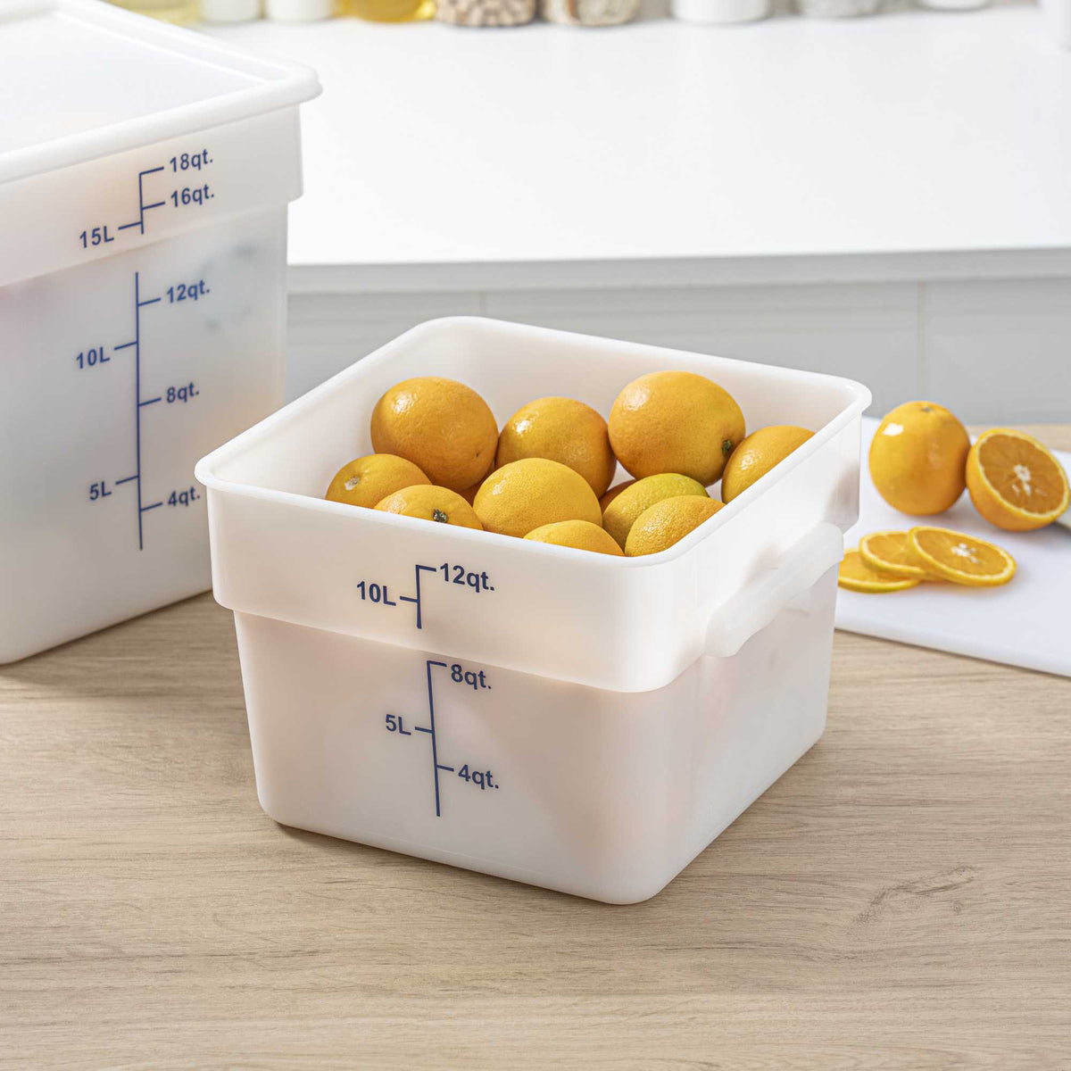 Met Lux 12 qt Square White Polyethylene Food Storage Container - with Blue Volume Markers - 11" x 11" x 8" - 1 count box