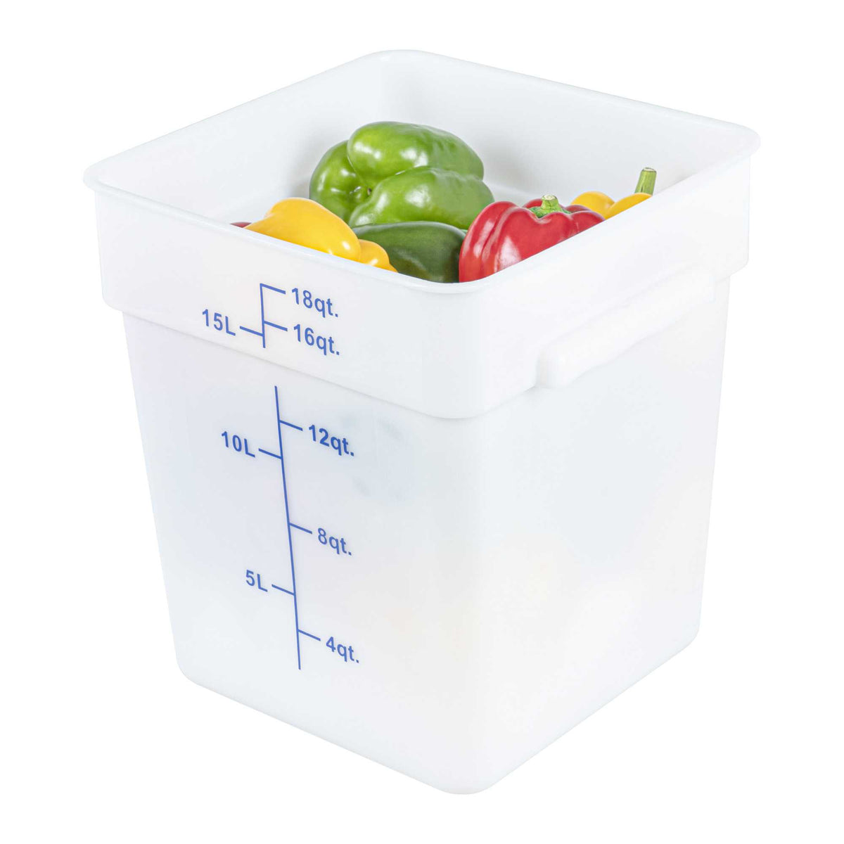 Met Lux 18 qt Square White Polyethylene Food Storage Container - with Blue Volume Markers - 11" x 11" x 12 1/2" - 1 count box