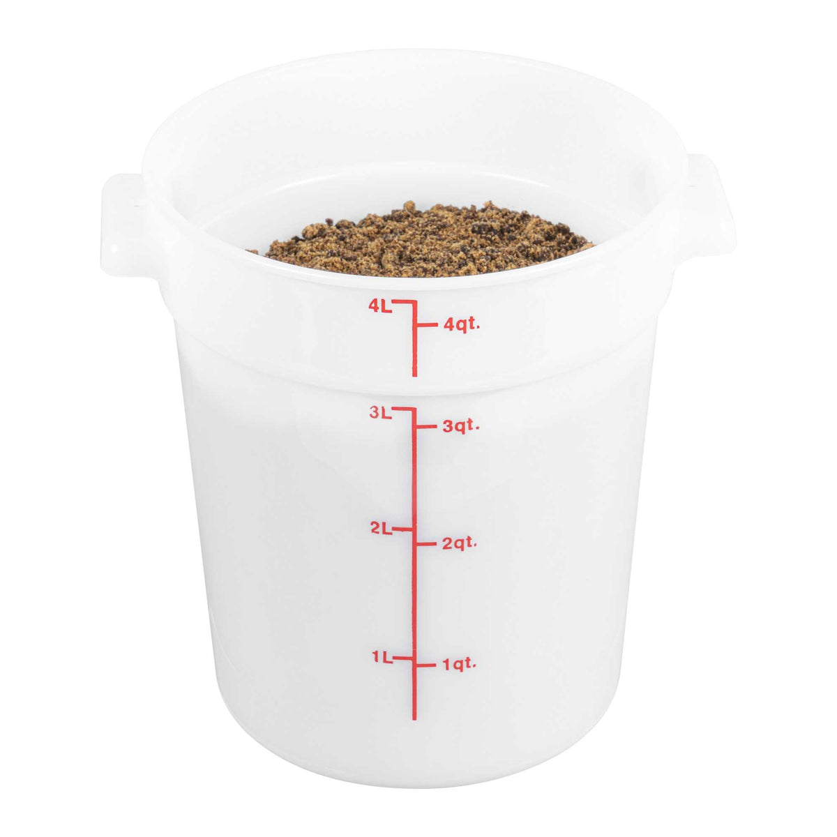 Met Lux 4 qt Round White Polyethylene Food Storage Container - with Red Volume Markers - 7 1/4" x 8 1/2" - 1 count box
