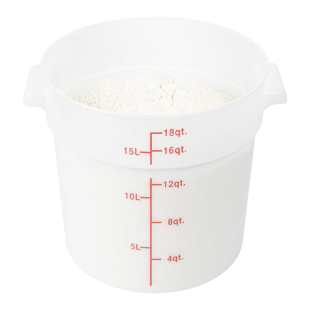 Met Lux 18 qt Round White Polyethylene Food Storage Container - with Red Volume Markers - 12 1/4" x 12" - 1 count box