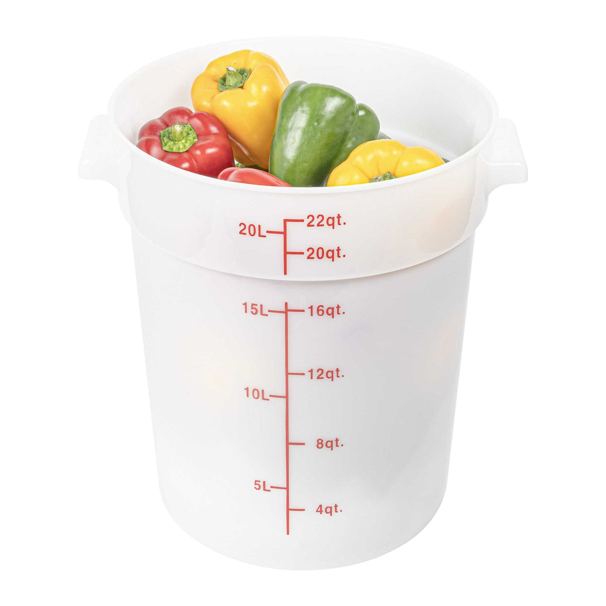 Met Lux 22 qt Round White Polyethylene Food Storage Container - with Red Volume Markers - 12 1/4" x 15" - 1 count box