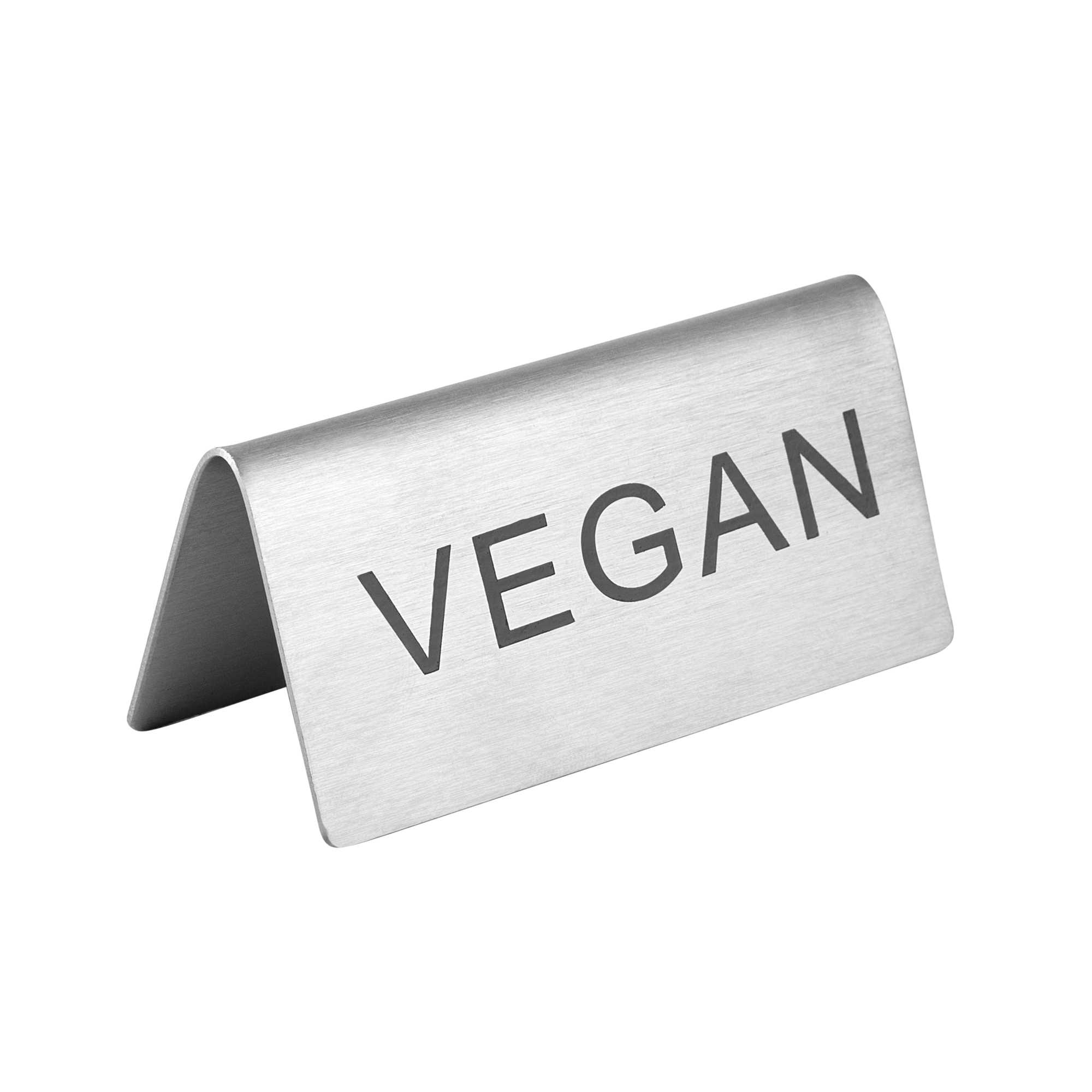 Met Lux Double-Sided Stainless Steel "Vegan" Table Tent Sign - 3" x 1 1/2" - 12 count box