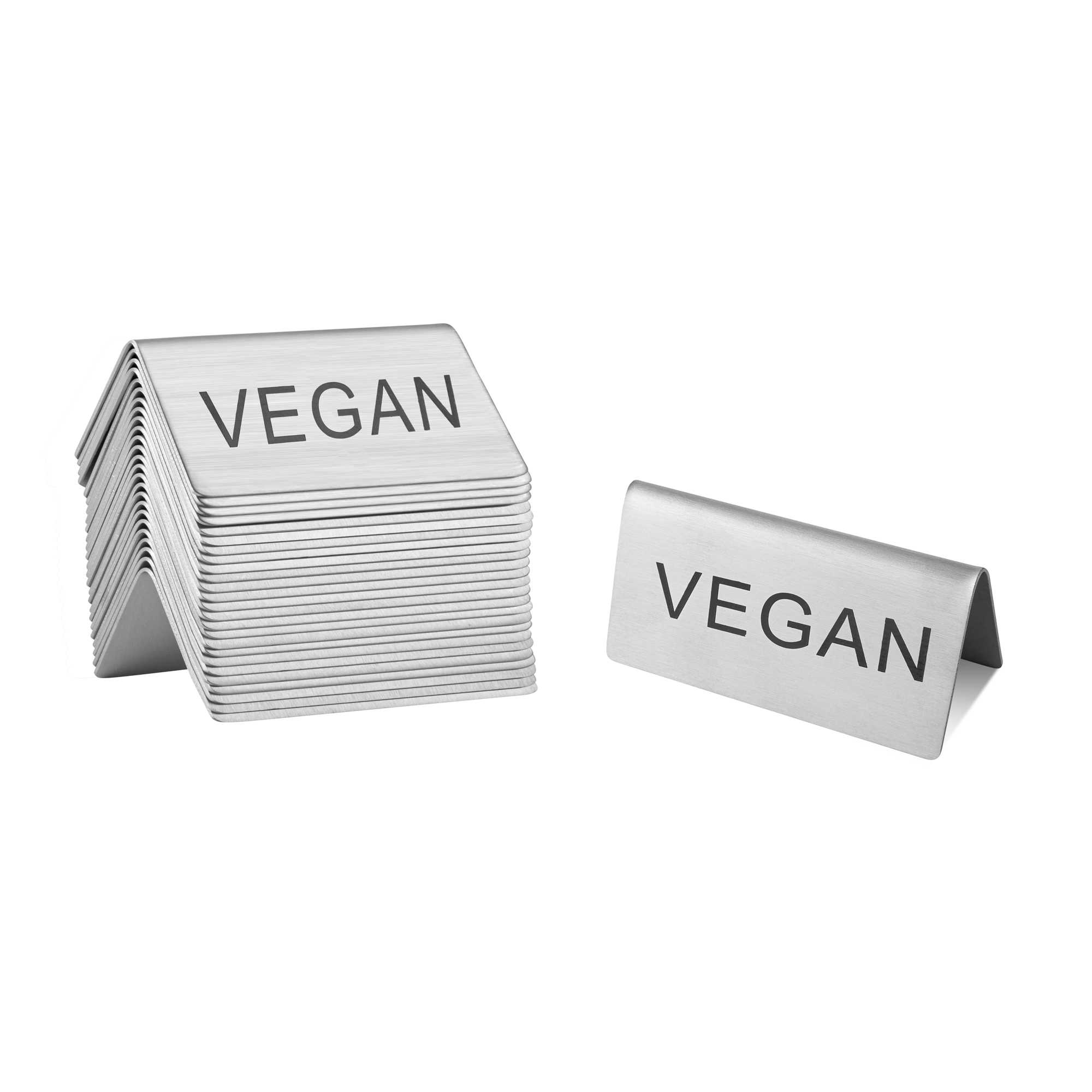 Met Lux Double-Sided Stainless Steel "Vegan" Table Tent Sign - 3" x 1 1/2" - 12 count box