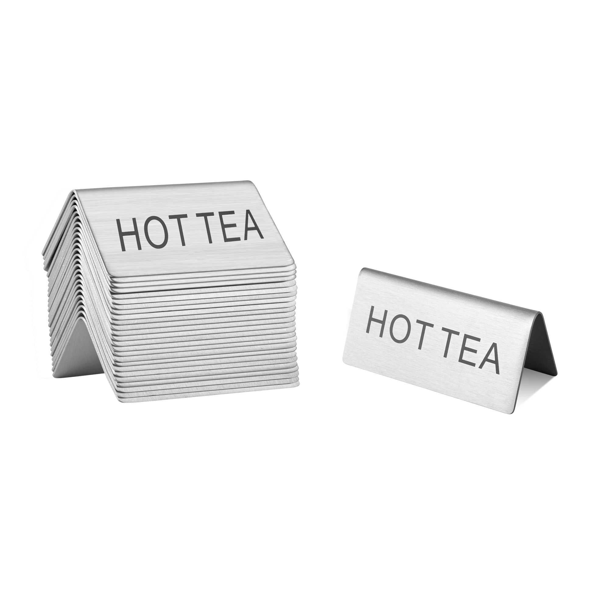 Met Lux Double-Sided Stainless Steel "Hot Tea" Table Tent Sign - 3" x 1 1/2" - 12 count box