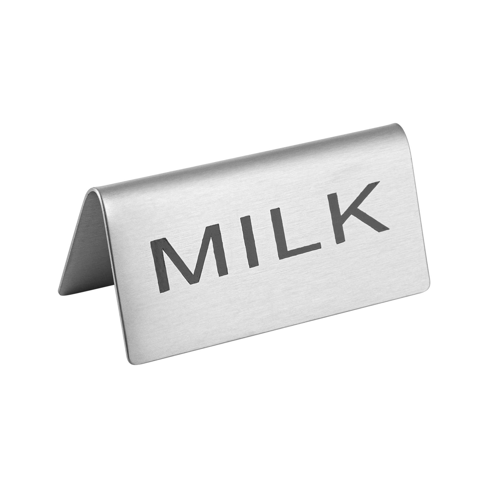 Met Lux Double-Sided Stainless Steel "Milk" Table Tent Sign - 3" x 1 1/2" - 12 count box