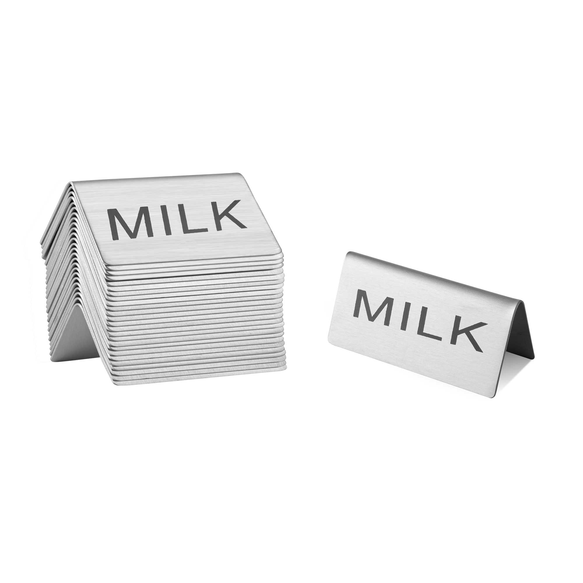 Met Lux Double-Sided Stainless Steel "Milk" Table Tent Sign - 3" x 1 1/2" - 12 count box