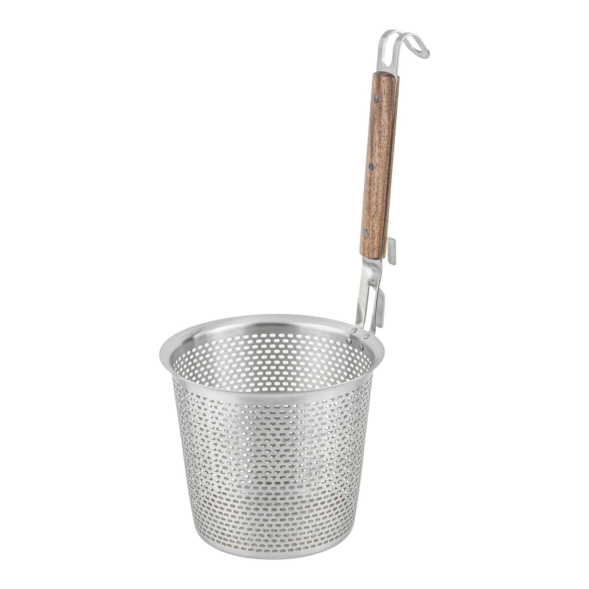 Met Lux Stainless Steel Noodle Strainer / Blanching Basket - with Wooden Handle - 6 1/4" x 5 1/2" x 14 1/2" - 1 count box