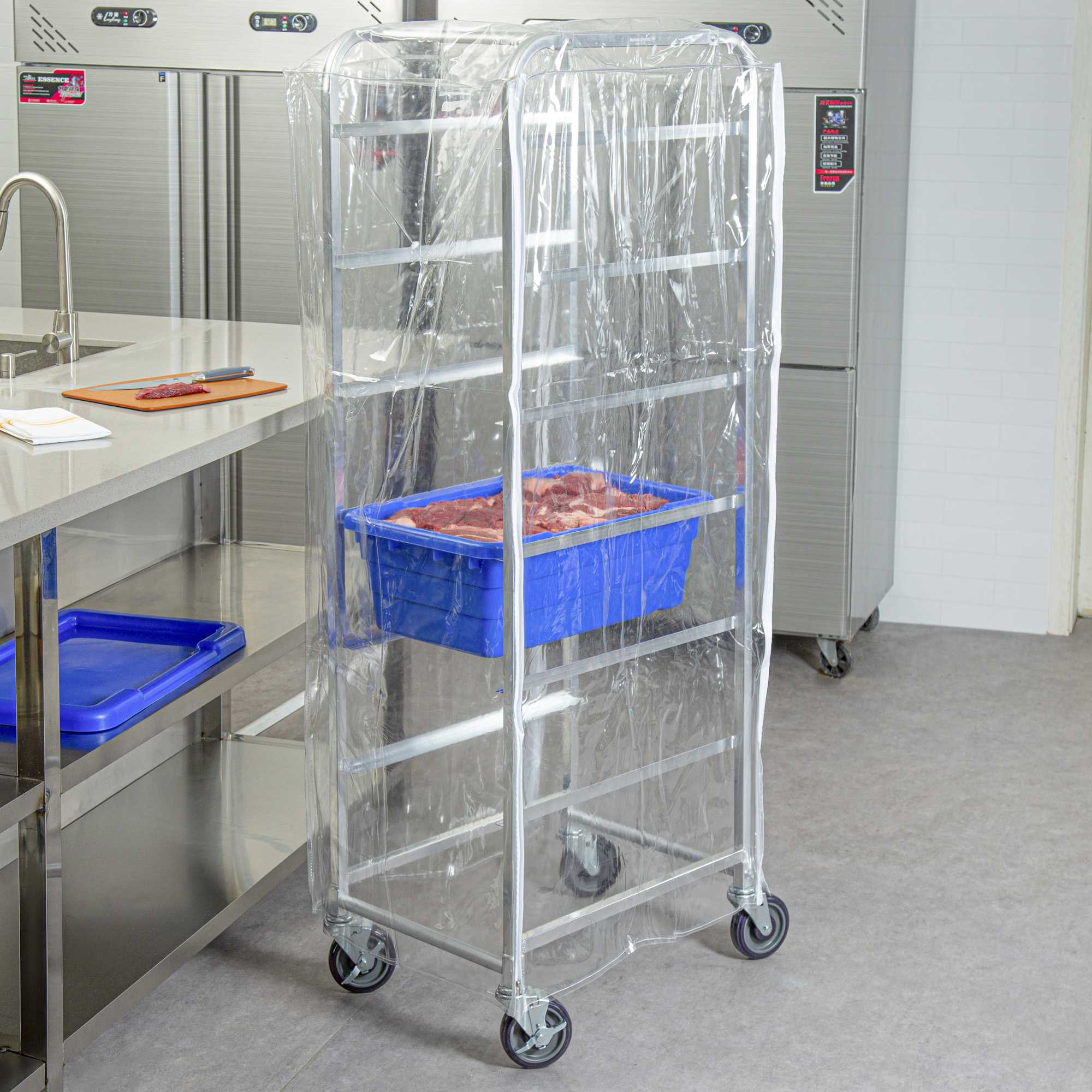 Kitchen Tek Clear 10 mil Full-Size Plastic Bun Pan Rack Cover - with 3 Zippers - 63" - 1 count box