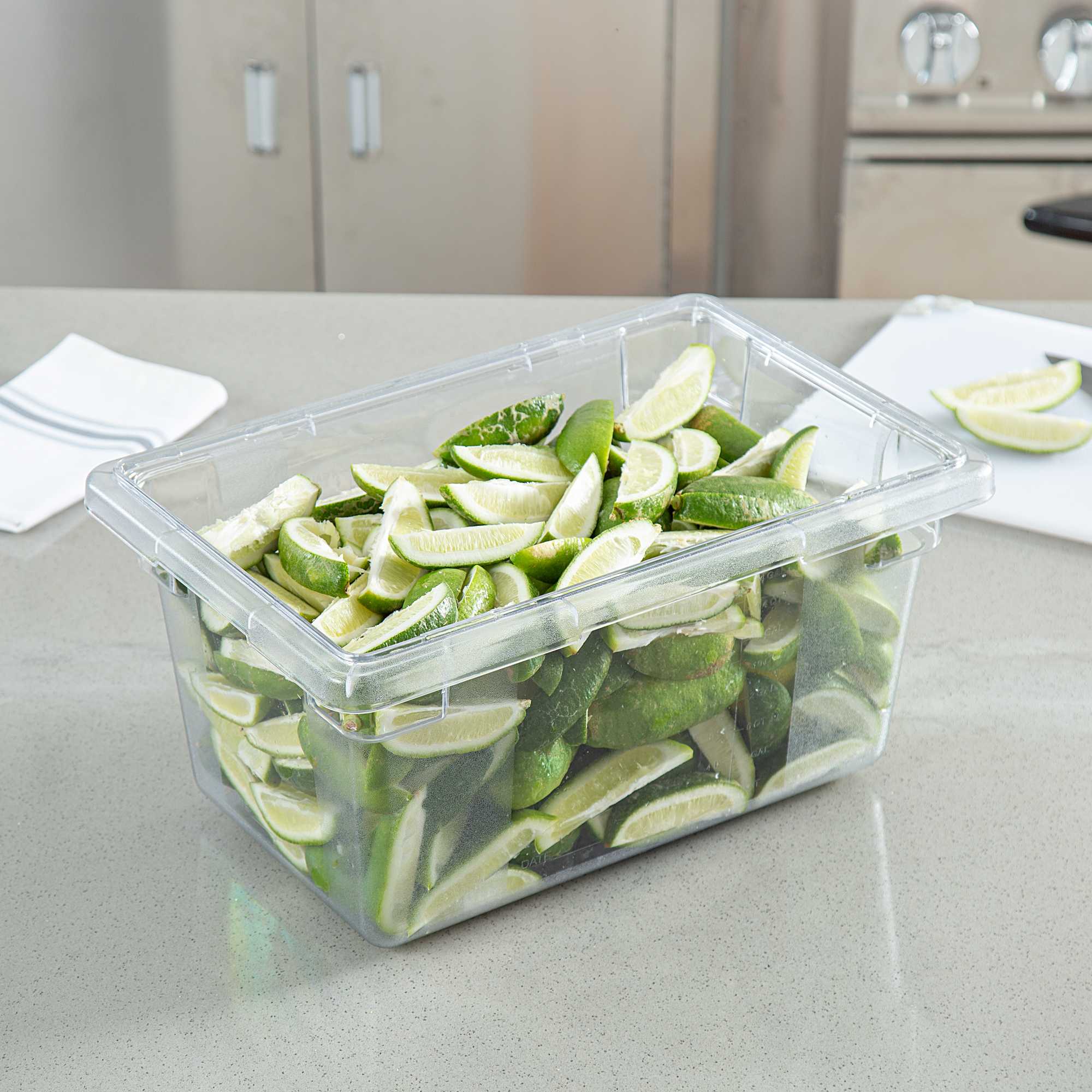 Met Lux Rectangle Clear Polycarbonate Food Storage Box - Graduation Markings, Labeling Windows - 18" x 12" x 9" - 1 count box