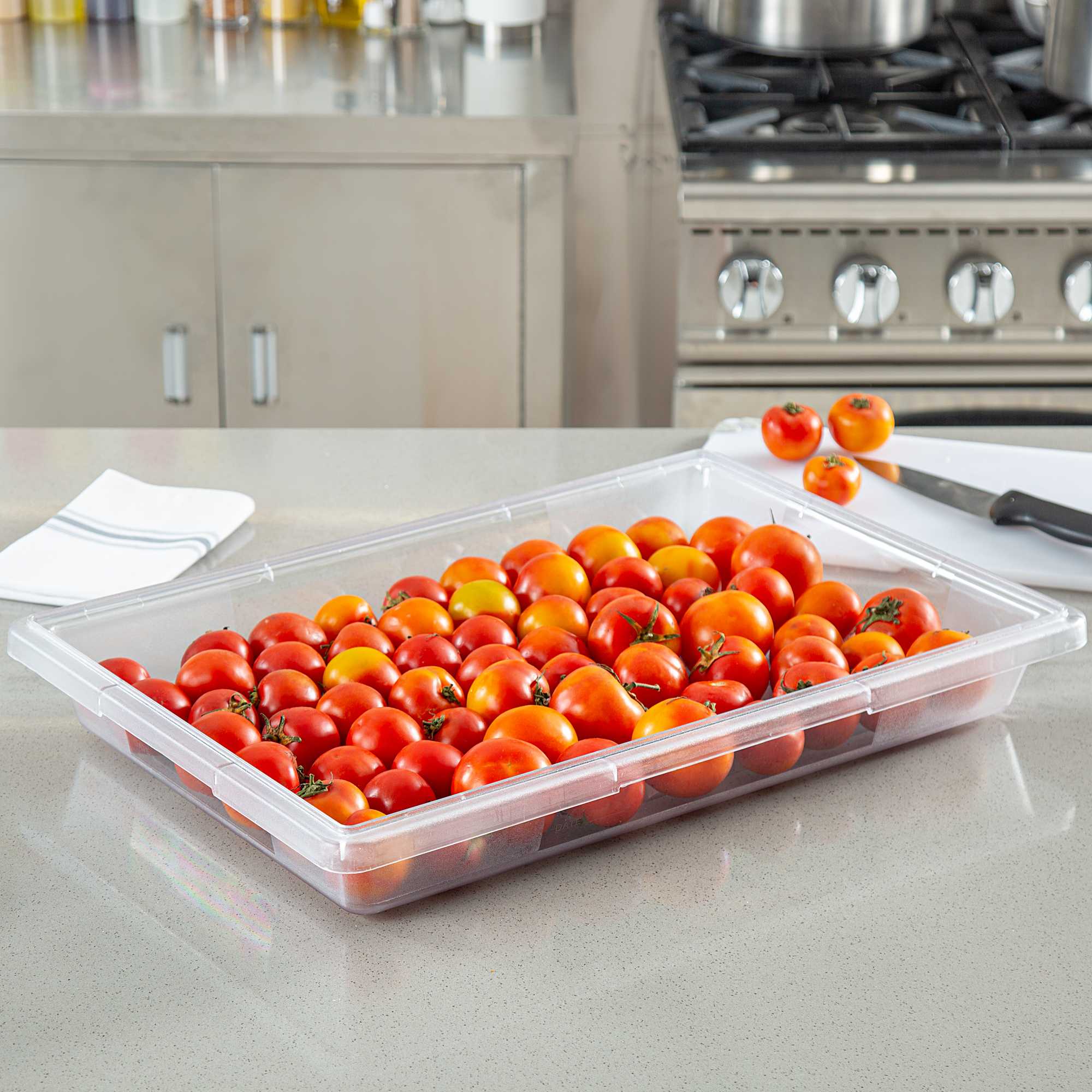 Met Lux Rectangle Clear Polycarbonate Food Storage Box - with Labeling Windows - 26" x 18" x 3 1/2" - 1 count box