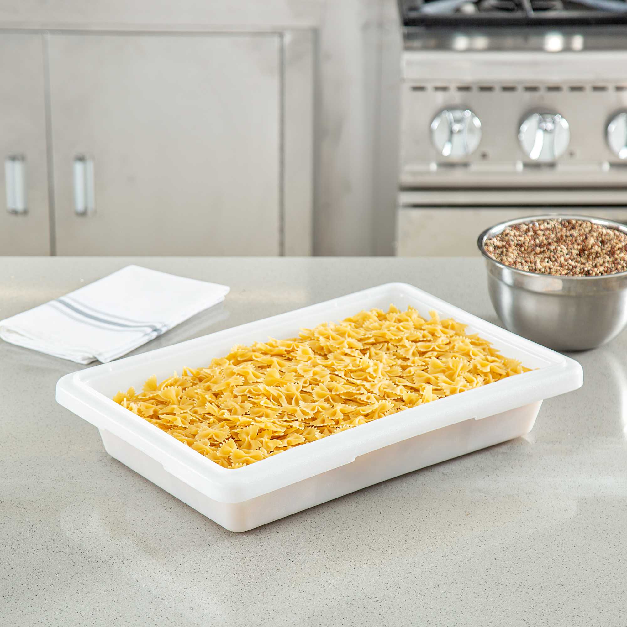 Met Lux Rectangle White Polyethylene Food Storage Box - Graduation Markings, Labeling Windows - 18" x 12" x 3 1/2" - 1 count box
