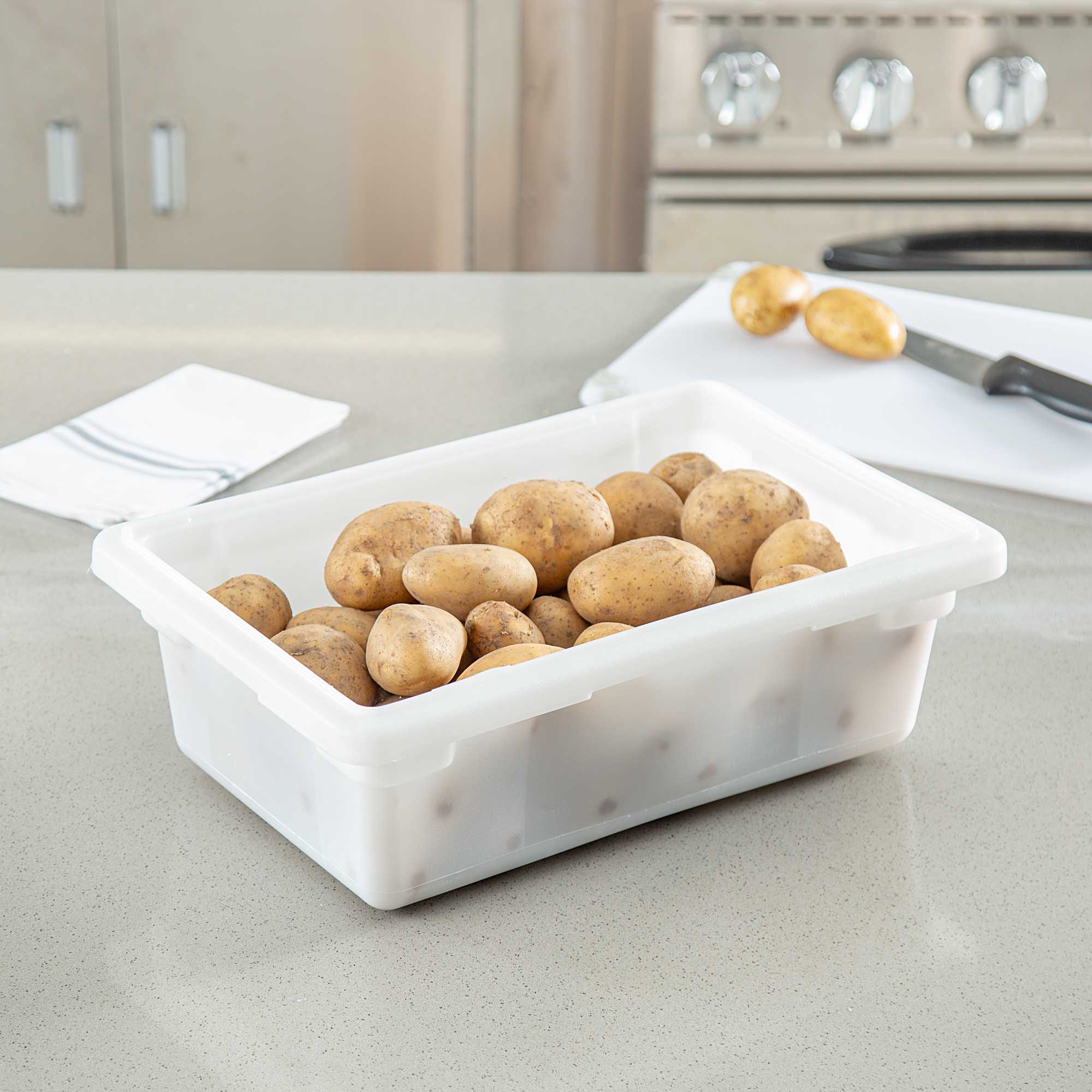 Met Lux Rectangle White Polyethylene Food Storage Box - Graduation Markings, Labeling Windows - 18" x 12" x 6" - 1 count box