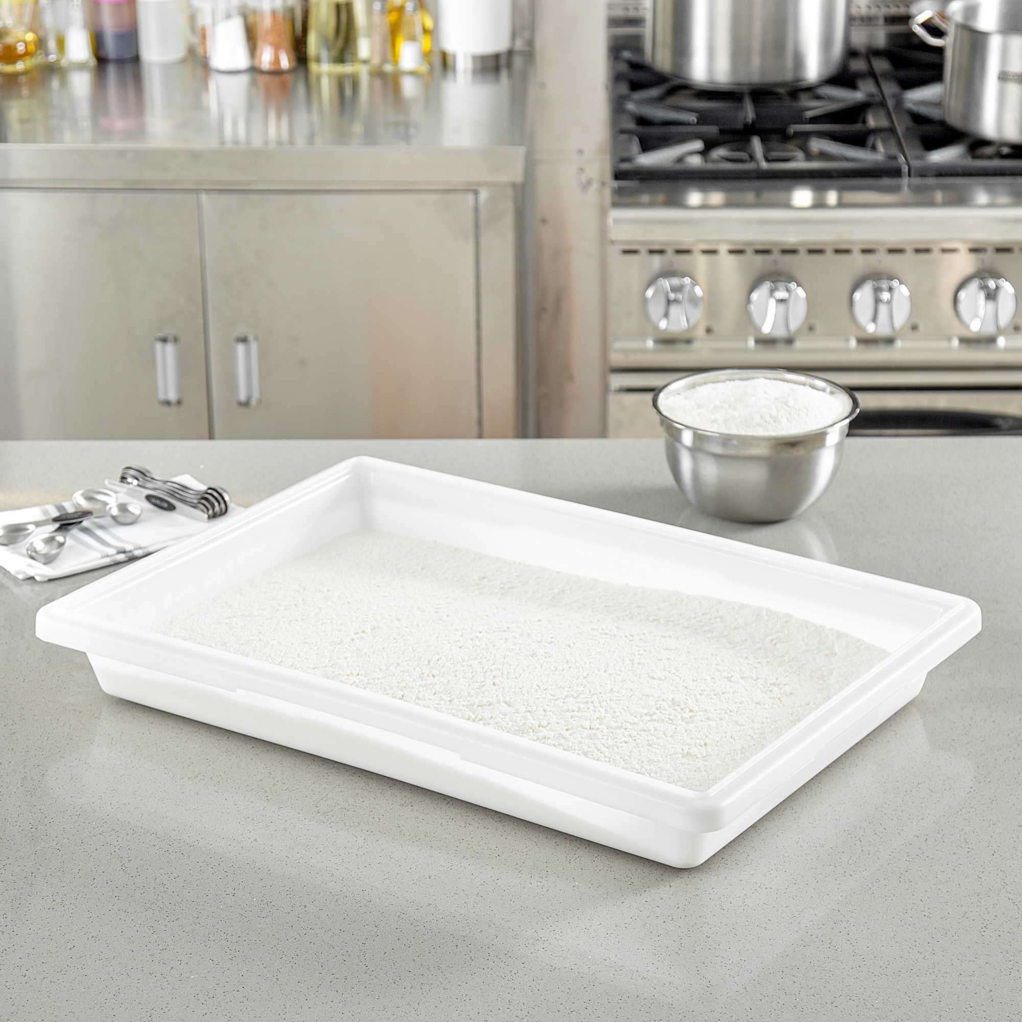 Met Lux Rectangle White Polyethylene Food Storage Box - with Labeling Windows - 26" x 18" x 3 1/2" - 1 count box