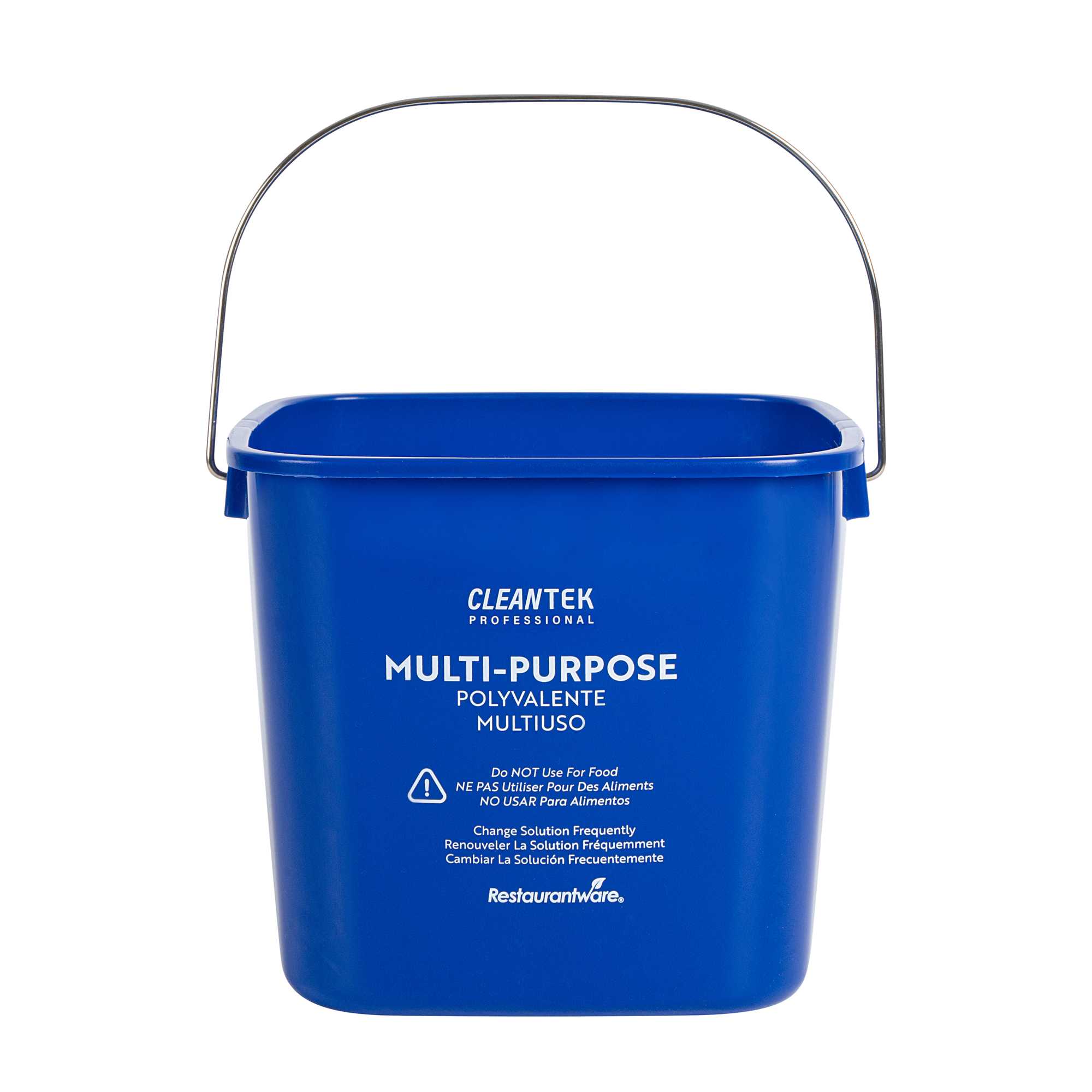Clean Tek Professional 6 Qt Square Blue Plastic Cleaning Bucket - with Stainless Steel Handle - 7" x 7" x 7 1/4" - 1 count box