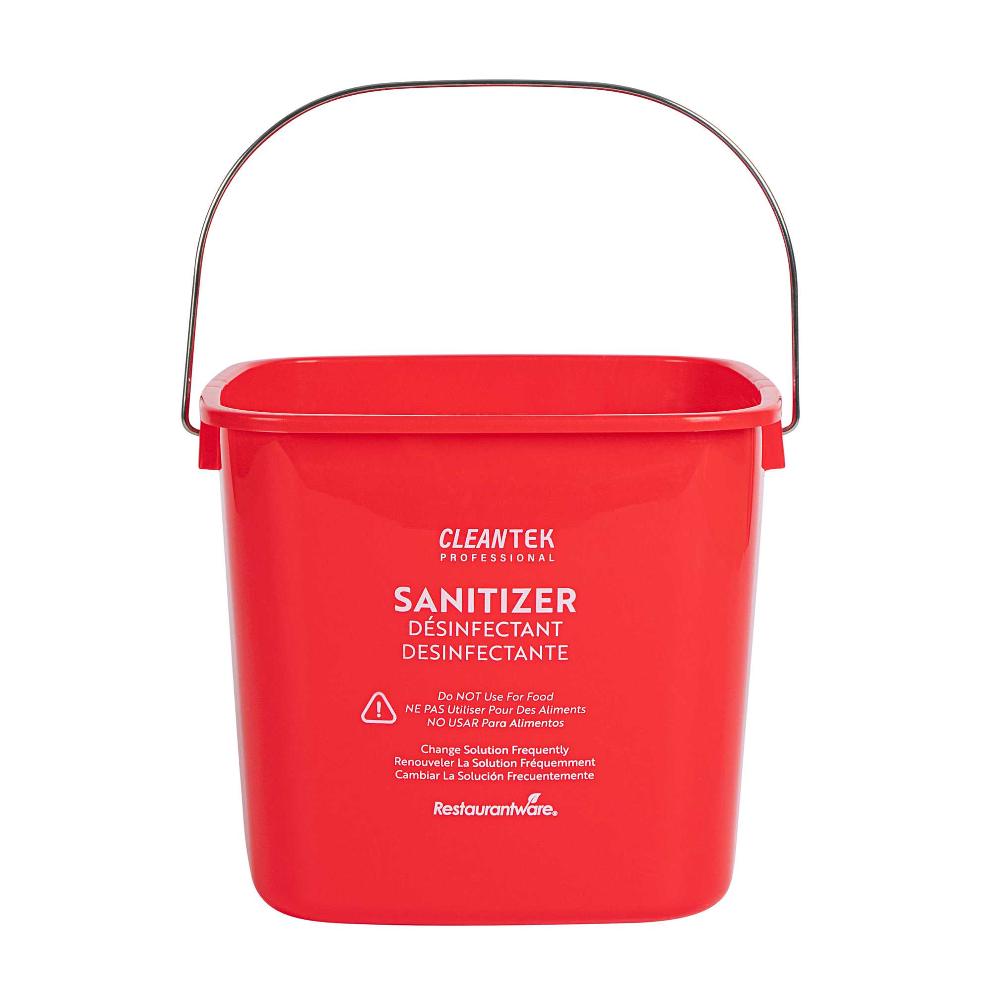 Clean Tek Professional 6 Qt Square Red Plastic Sanitizing Bucket - with Stainless Steel Handle - 7" x 7" x 7 1/4" - 1 count box