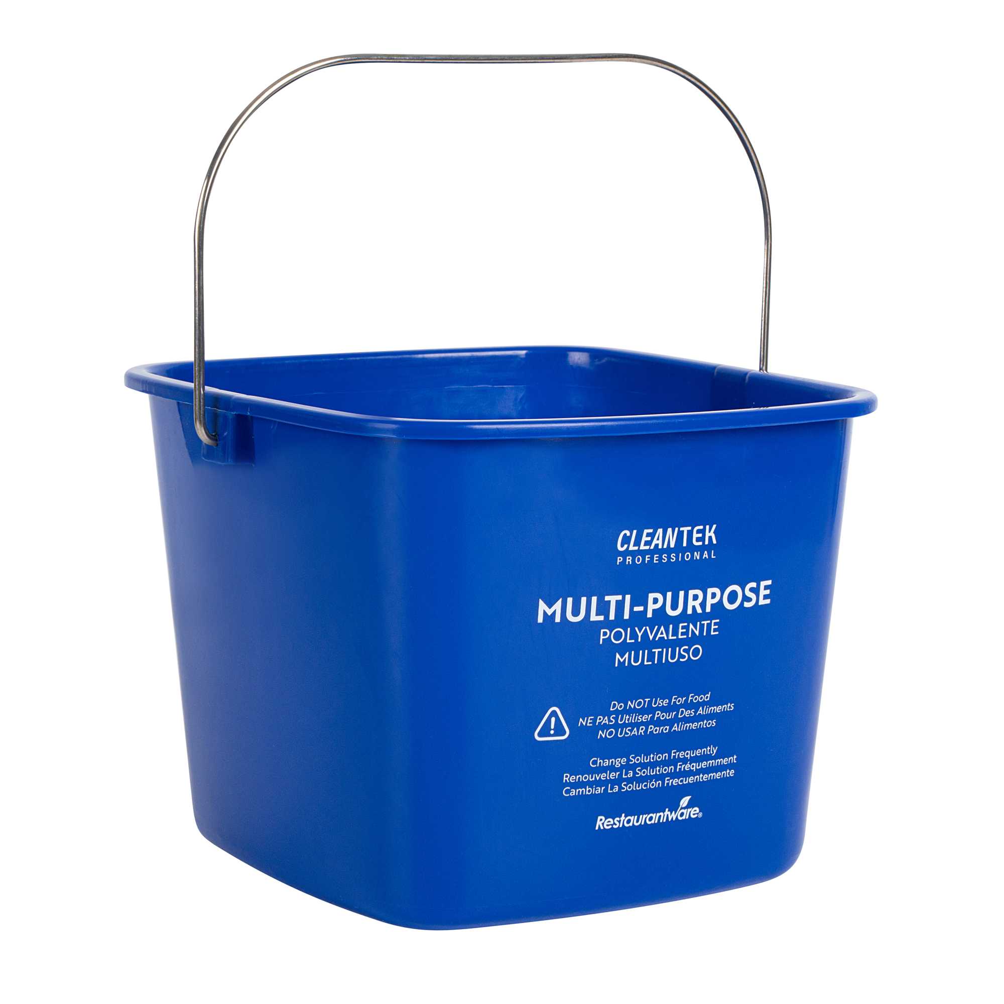 Clean Tek Professional 8 Qt Square Blue Plastic Cleaning Bucket - with Stainless Steel Handle - 8" x 8" x 7 1/4" - 1 count box