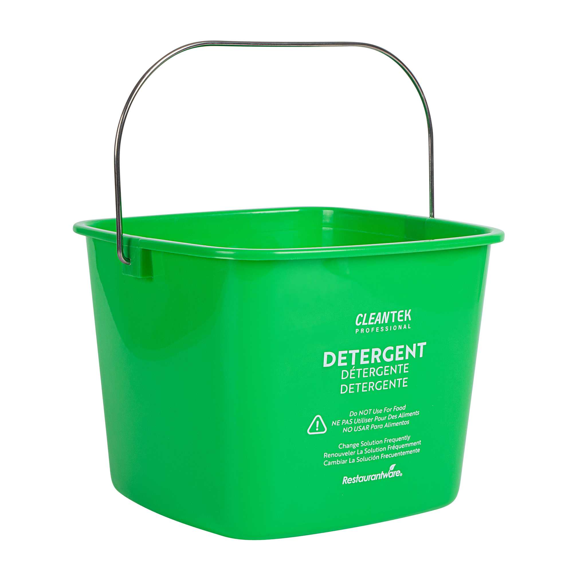 Clean Tek Professional 8 Qt Square Green Plastic Detergent Bucket - with Stainless Steel Handle - 8" x 8" x 7 1/4" - 1 count box