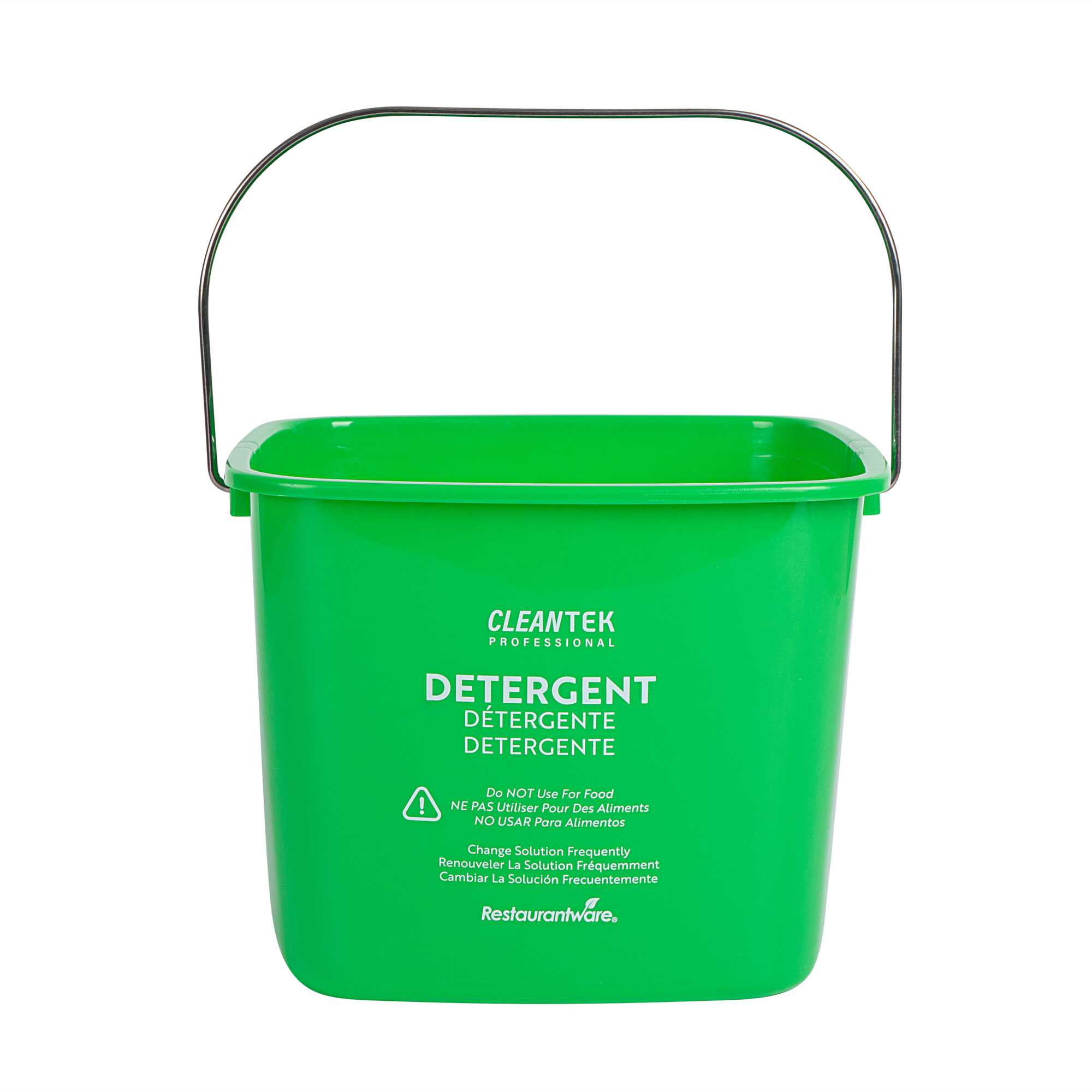 Clean Tek Professional 8 Qt Square Green Plastic Detergent Bucket - with Stainless Steel Handle - 8" x 8" x 7 1/4" - 1 count box