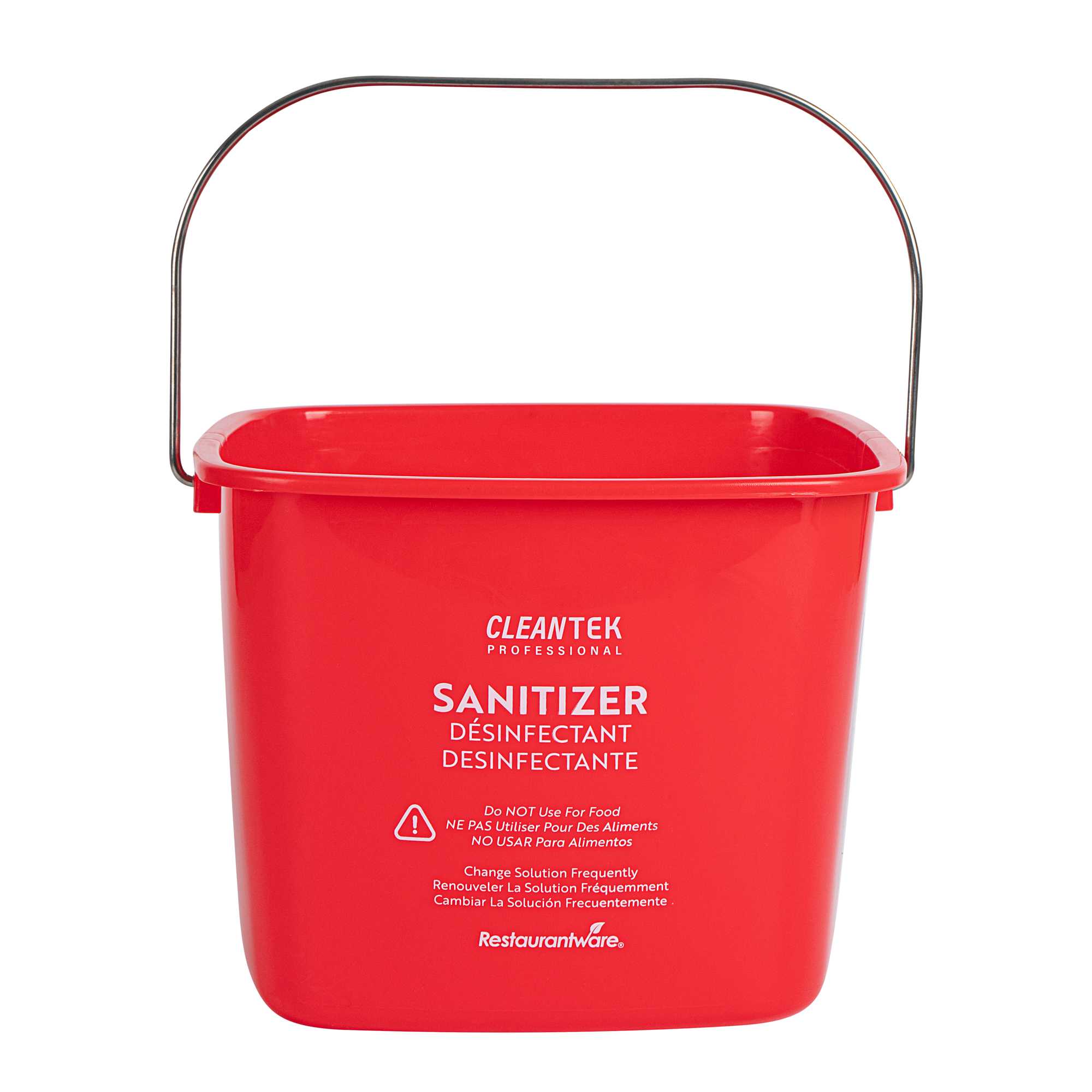 Clean Tek Professional 8 Qt Square Red Plastic Sanitizing Bucket - with Stainless Steel Handle - 8" x 8" x 7 1/4" - 1 count box