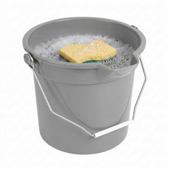 Clean Tek Professional 14 Qt Round Gray Plastic Bucket - with Iron Handle and Pour Spout - 9 3/4
