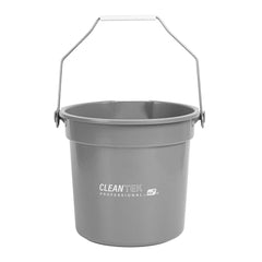 Clean Tek Professional 14 Qt Round Gray Plastic Bucket - with Iron Handle and Pour Spout - 9 3/4