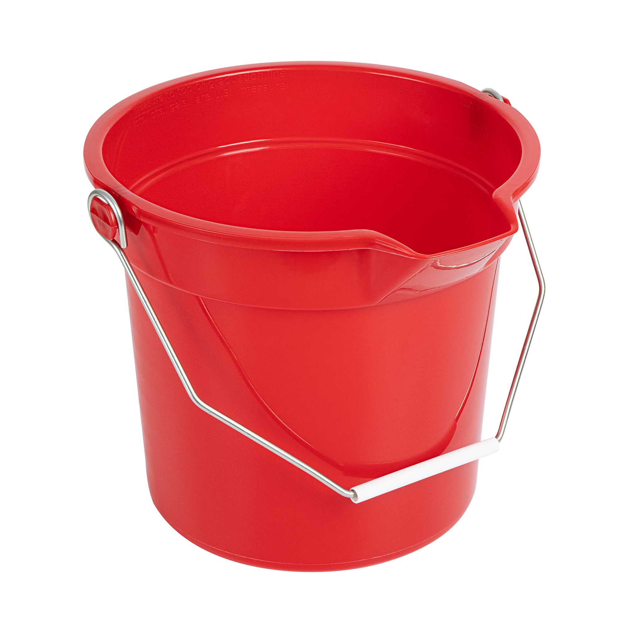 Clean Tek Professional 14 Qt Round Red Plastic Bucket - with Iron Handle and Pour Spout - 9 3/4" x 9 3/4" x 11" - 1 count box