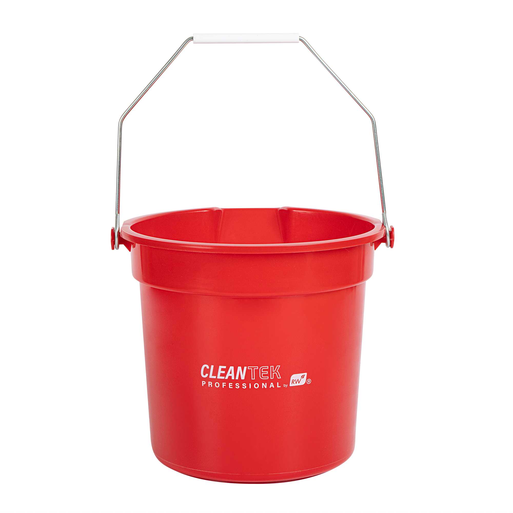 Clean Tek Professional 14 Qt Round Red Plastic Bucket - with Iron Handle and Pour Spout - 9 3/4" x 9 3/4" x 11" - 1 count box