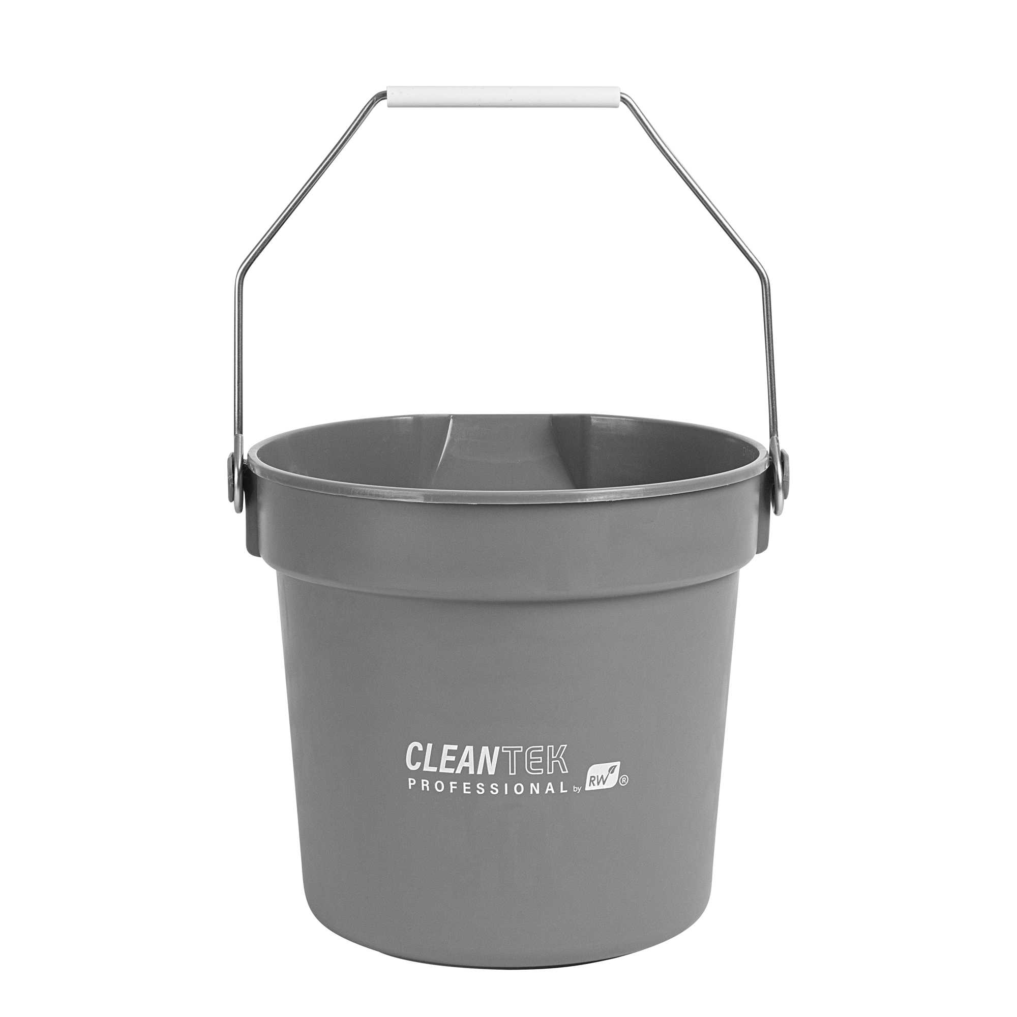 Clean Tek Professional 10 Qt Round Gray Plastic Bucket - with Iron Handle and Pour Spout - 8 3/4" x 8 3/4" x 10" - 1 count box
